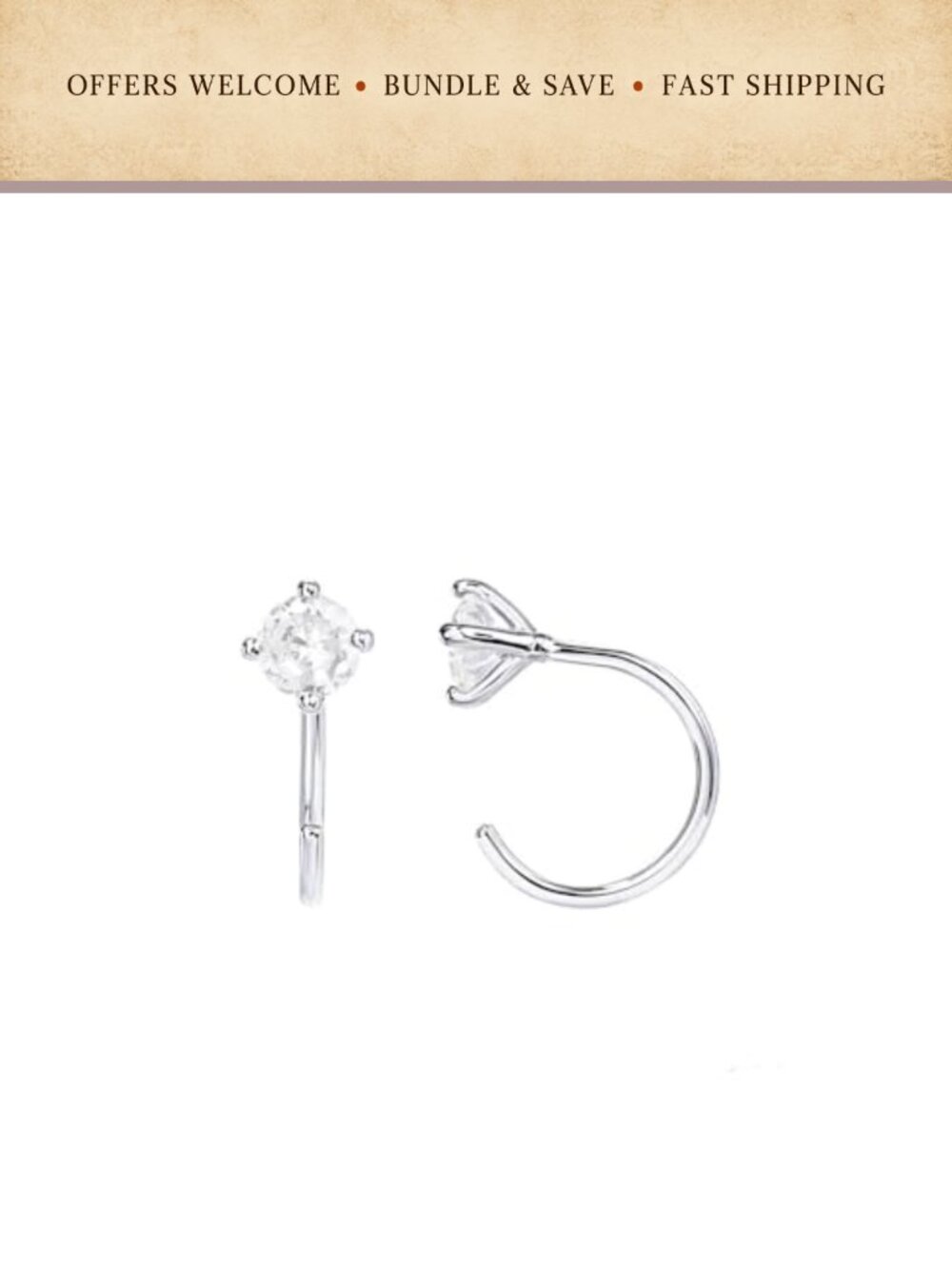 Gold Tone Backless Huggie Teardrop Half Hoop Earrings No Back Dainty